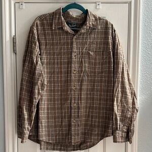 Woolrich XL Flannel Button Down Brown Plaid Long Sleeve Cotton Barley Twist